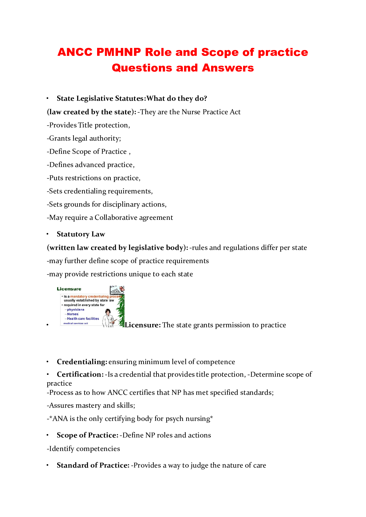 ANCC PMHNP Role and Scope of practice Questions and Answers Browsegrades